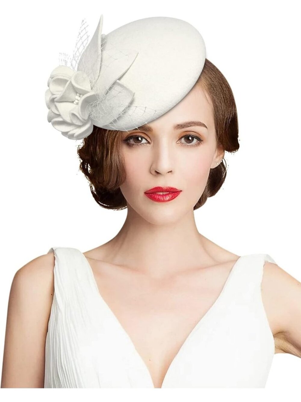 Vintage 1920s Wool Felt Flower Fascinator Pillbox Hat for Weddings & Derby